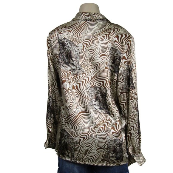 VTG 80s 90s SAFARI Leopard Animal Print Disco Novelty Button Front Shirt Top 10 - Picture 5 of 11